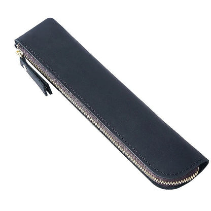 Genuine Cowhide Leather Pencil Case - Portable Retro Pen Storage