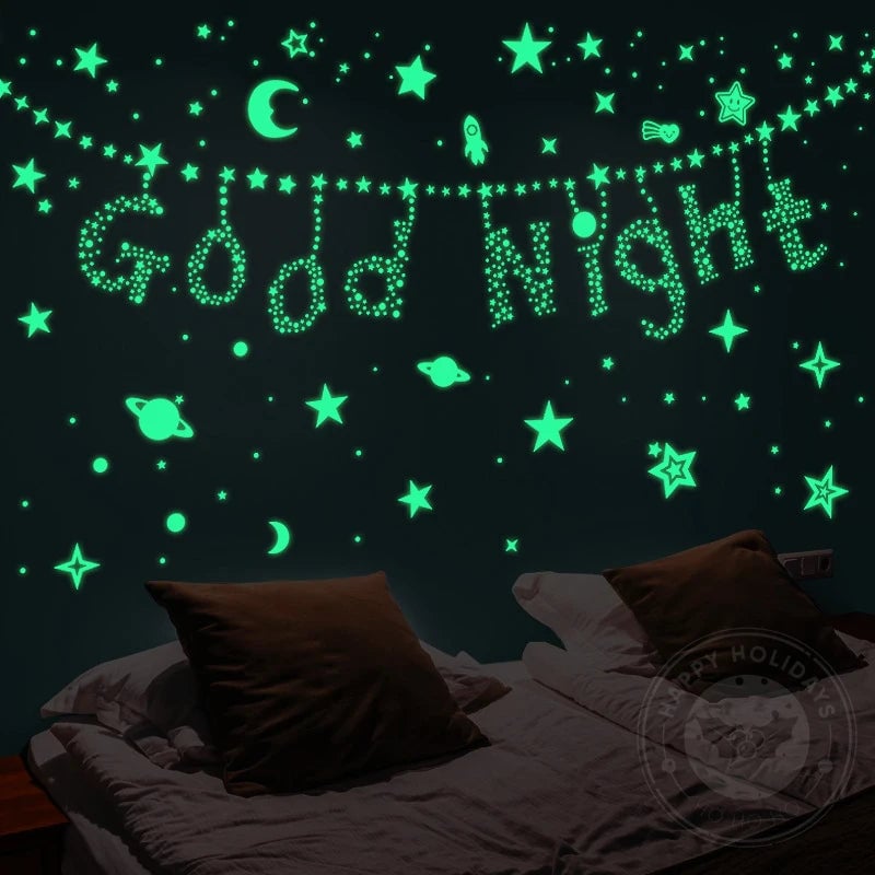 Glow in Dark 3D Moon Stars Wall Stickers - Kids Room Decor Decals