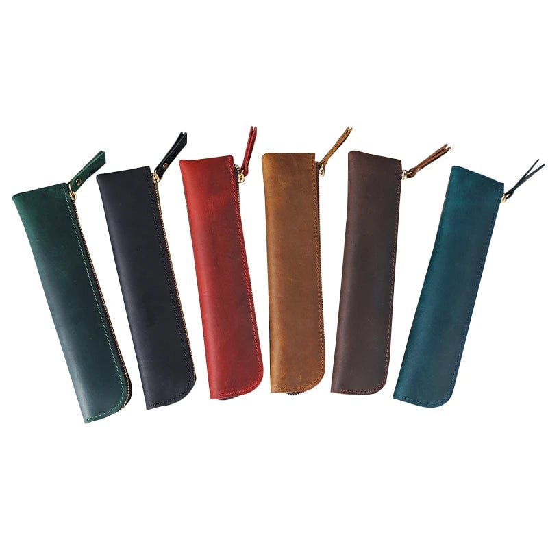 Genuine Cowhide Leather Pencil Case - Portable Retro Pen Storage