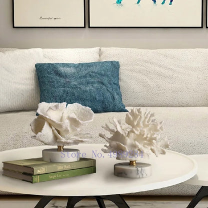 Artificial Coral Resin Sculpture White Marble Base Home Decor