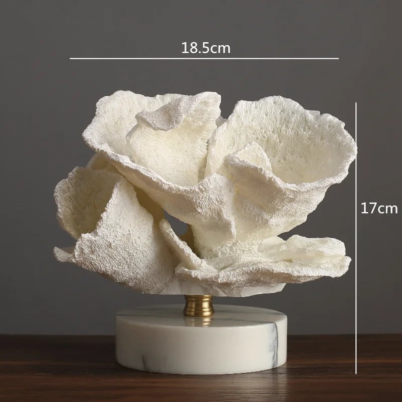 Artificial Coral Resin Sculpture White Marble Base Home Decor
