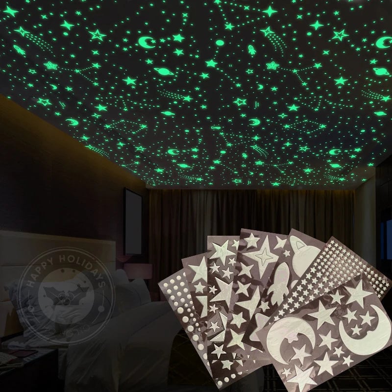 Glow in Dark 3D Moon Stars Wall Stickers - Kids Room Decor Decals