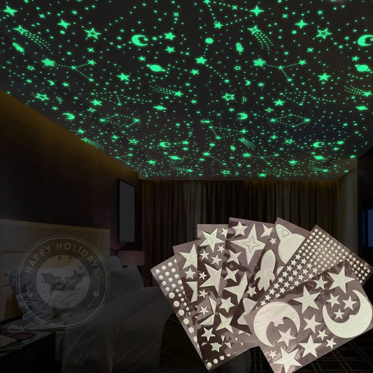 Glow in Dark 3D Moon Stars Wall Stickers - Kids Room Decor Decals