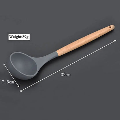 Non-Stick Silicone Kitchen Utensil Set with Wooden Handles
