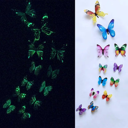 12Pcs 3D Luminous Butterfly Wall Stickers Glow-in-Dark Home Decals