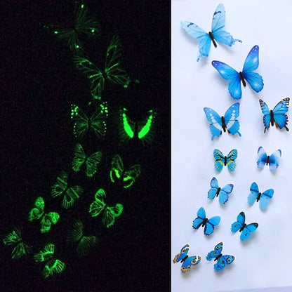 12Pcs 3D Luminous Butterfly Wall Stickers Glow-in-Dark Home Decals