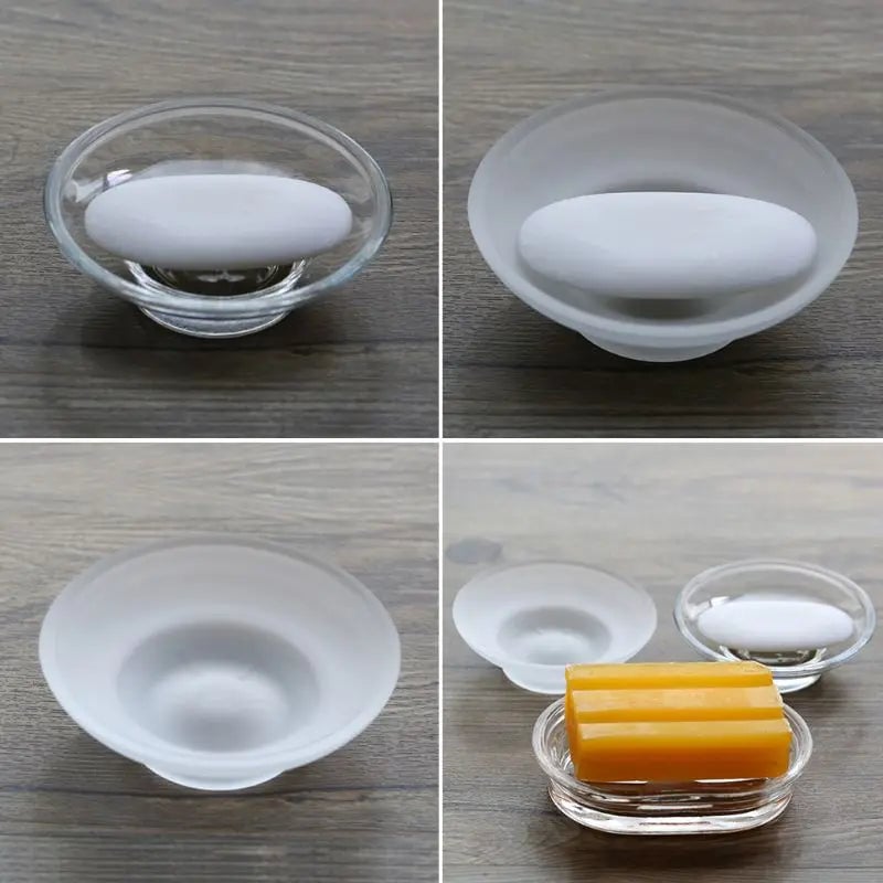 Round Clear Glass Soap Dish Storage Box Bathroom Shower Holder