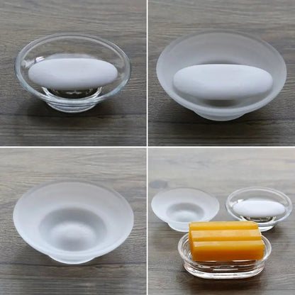 Round Clear Glass Soap Dish Storage Box Bathroom Shower Holder