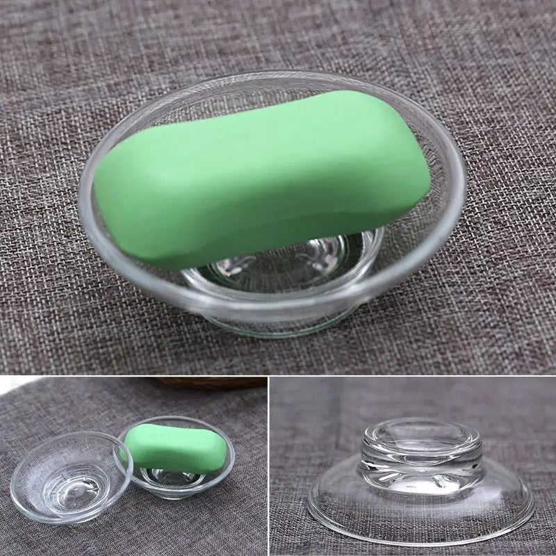 Round Clear Glass Soap Dish Storage Box Bathroom Shower Holder
