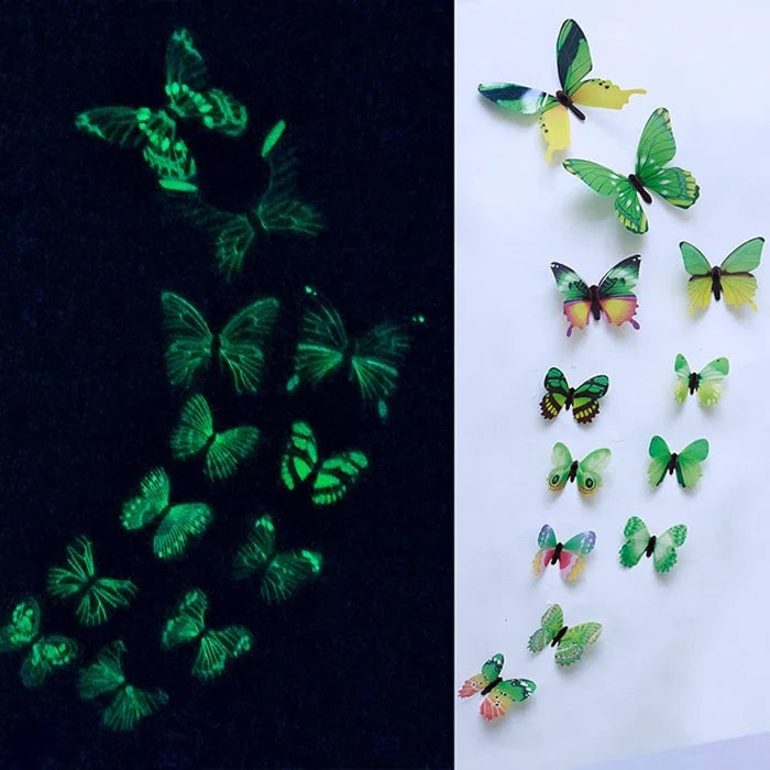12Pcs 3D Luminous Butterfly Wall Stickers Glow-in-Dark Home Decals