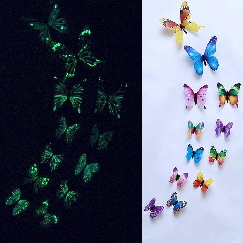 12Pcs 3D Luminous Butterfly Wall Stickers Glow-in-Dark Home Decals