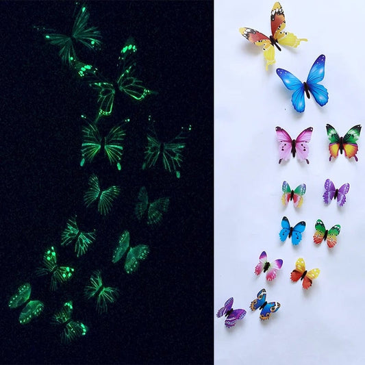 12Pcs 3D Luminous Butterfly Wall Stickers Glow-in-Dark Home Decals