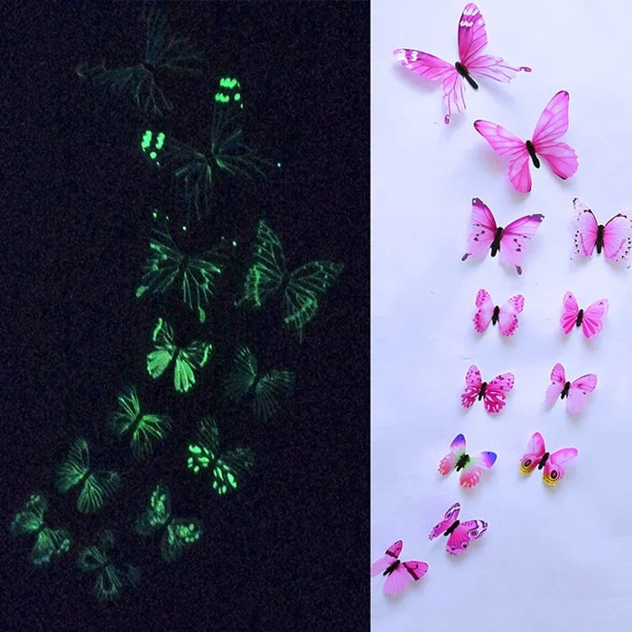 12Pcs 3D Luminous Butterfly Wall Stickers Glow-in-Dark Home Decals