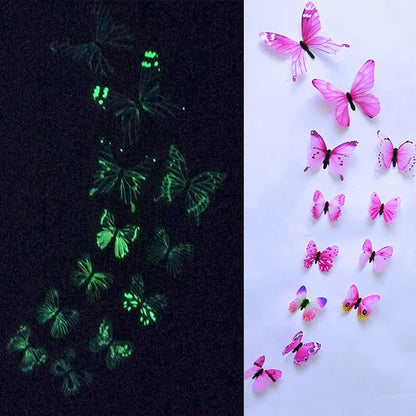 12Pcs 3D Luminous Butterfly Wall Stickers Glow-in-Dark Home Decals