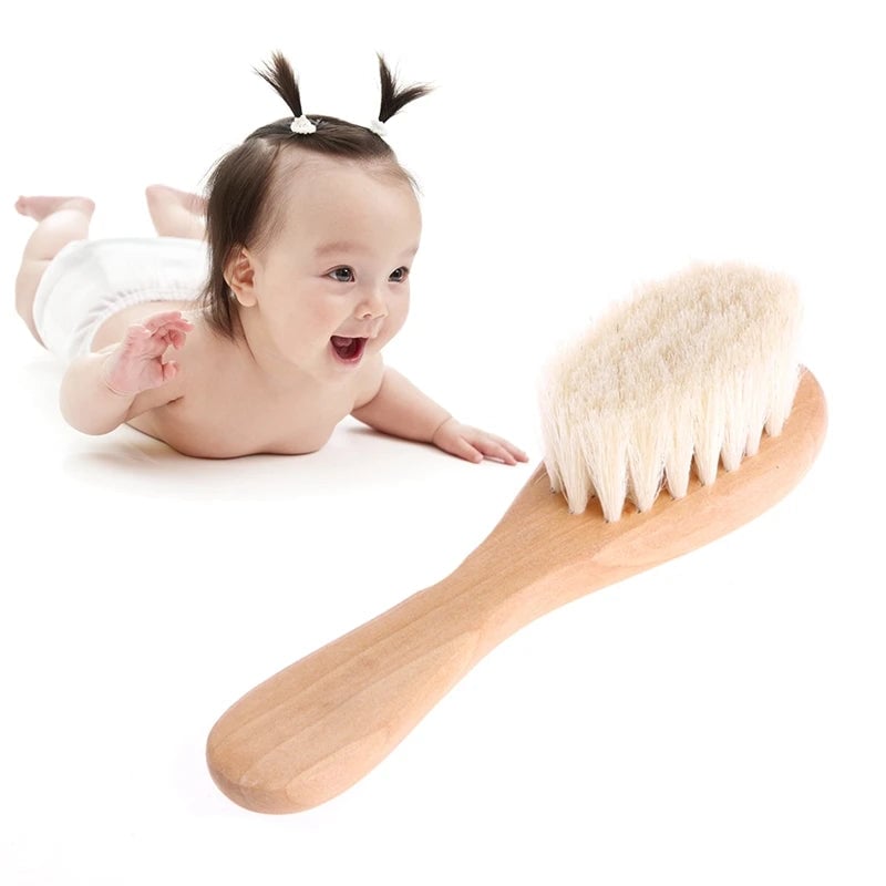 Natural Wood Handle Baby Hairbrush & Comb Set Newborn Head Massager
