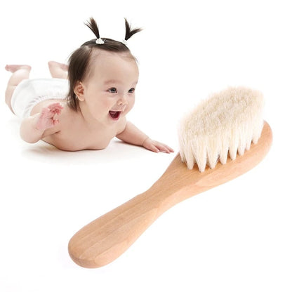Natural Wood Handle Baby Hairbrush & Comb Set Newborn Head Massager