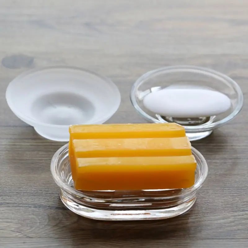 Round Clear Glass Soap Dish Storage Box Bathroom Shower Holder