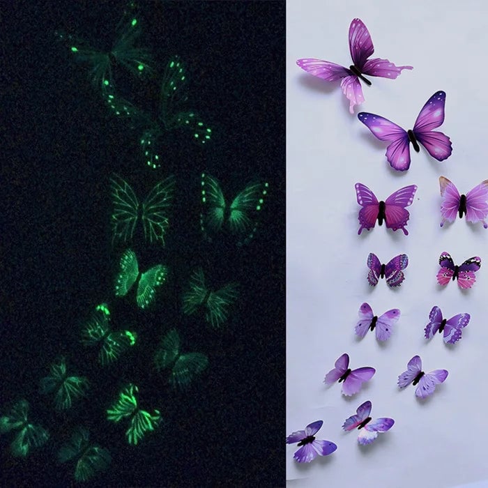 12Pcs 3D Luminous Butterfly Wall Stickers Glow-in-Dark Home Decals