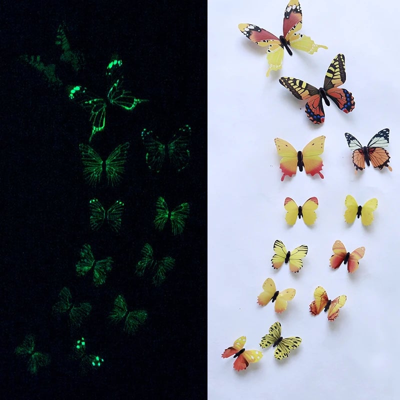 12Pcs 3D Luminous Butterfly Wall Stickers Glow-in-Dark Home Decals