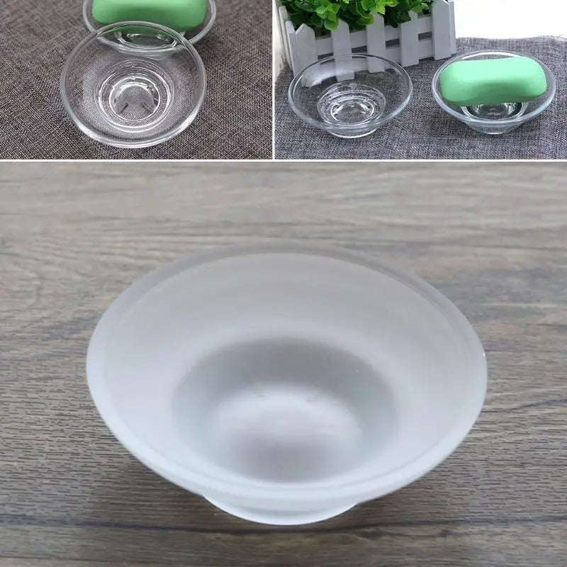 Round Clear Glass Soap Dish Storage Box Bathroom Shower Holder