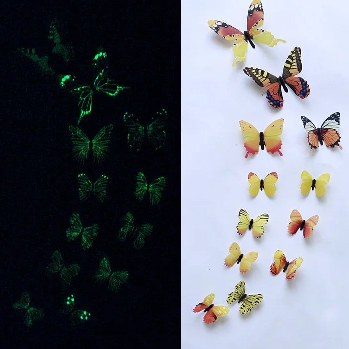 12Pcs 3D Luminous Butterfly Wall Stickers Glow-in-Dark Home Decals