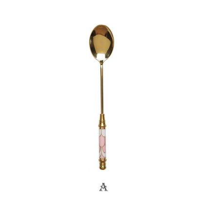 Stainless Steel Long Handle Dessert Spoon with Ceramic Gold Finish