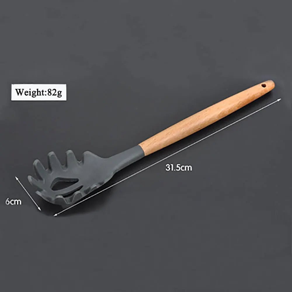 Non-Stick Silicone Kitchen Utensil Set with Wooden Handles