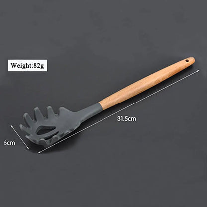 Non-Stick Silicone Kitchen Utensil Set with Wooden Handles