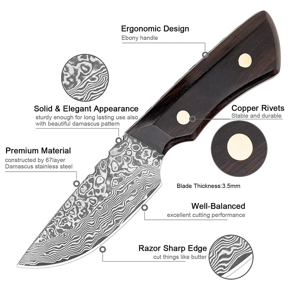 3.5" Damascus Steel VG10 Mini Pocket Fruit Knife Full Tang