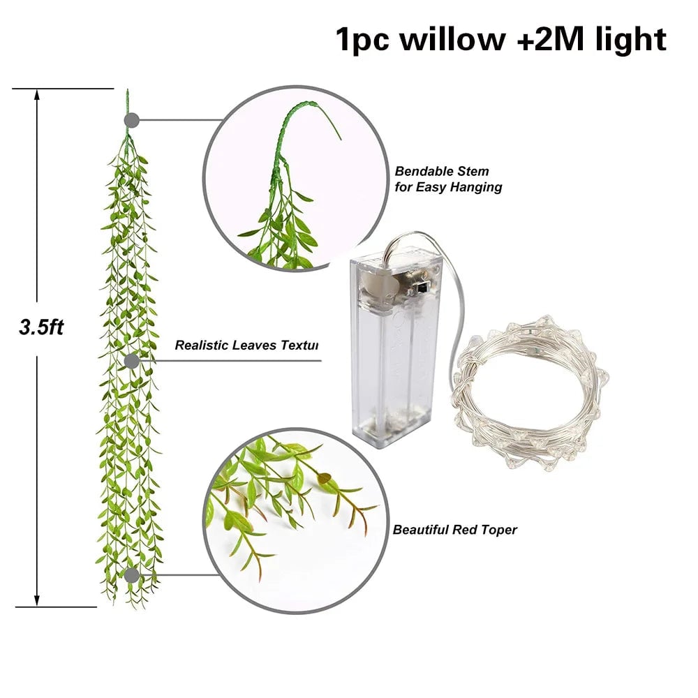 LED Artificial Ivy Garland 6ft Fake Vine String Lights Willow