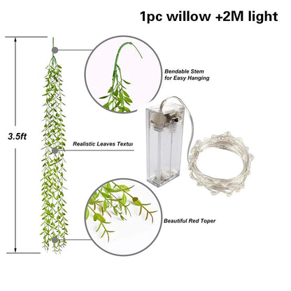 LED Artificial Ivy Garland 6ft Fake Vine String Lights Willow