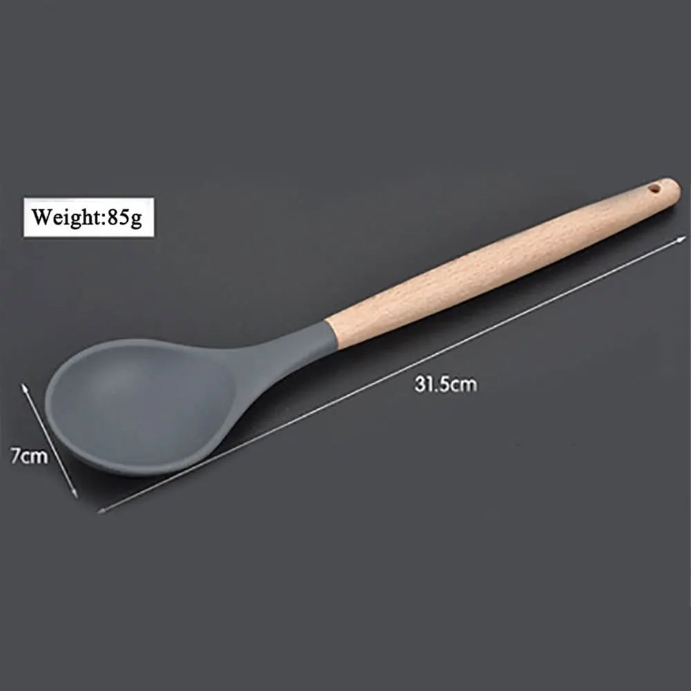Non-Stick Silicone Kitchen Utensil Set with Wooden Handles