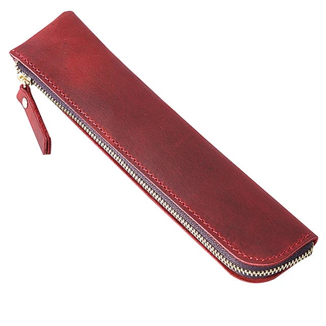 Genuine Cowhide Leather Pencil Case - Portable Retro Pen Storage