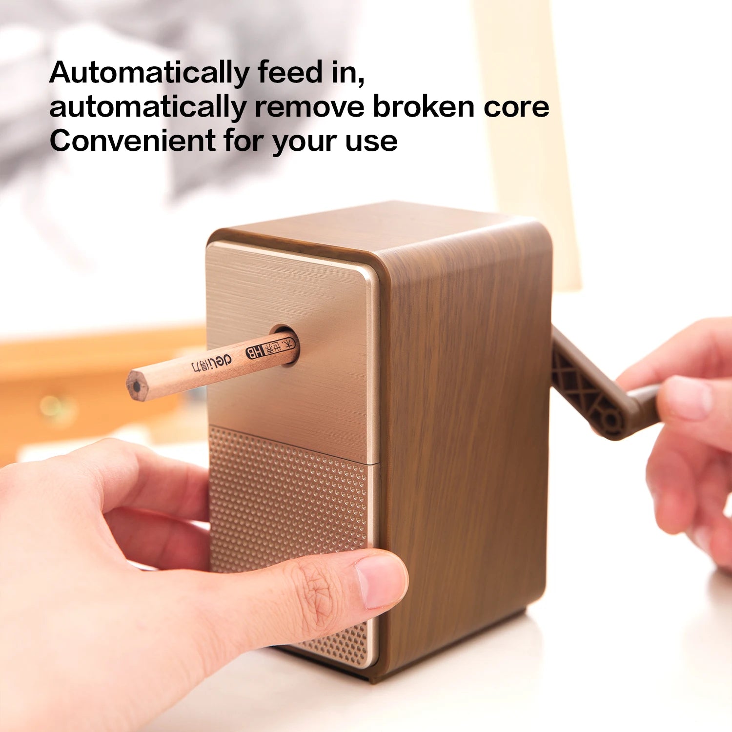 DELI Hand Crank Pencil Sharpener - Adjustable Table Mount Machine