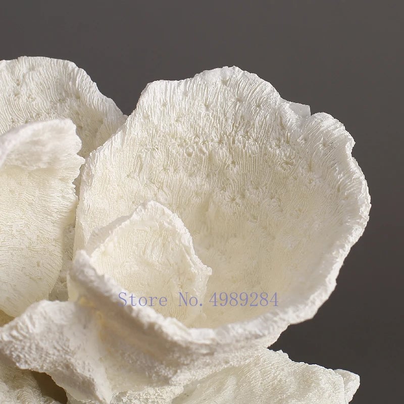 Artificial Coral Resin Sculpture White Marble Base Home Decor