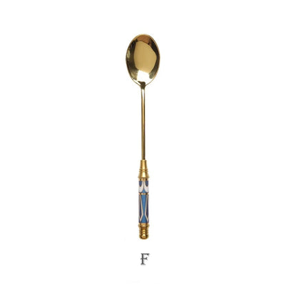 Stainless Steel Long Handle Dessert Spoon with Ceramic Gold Finish
