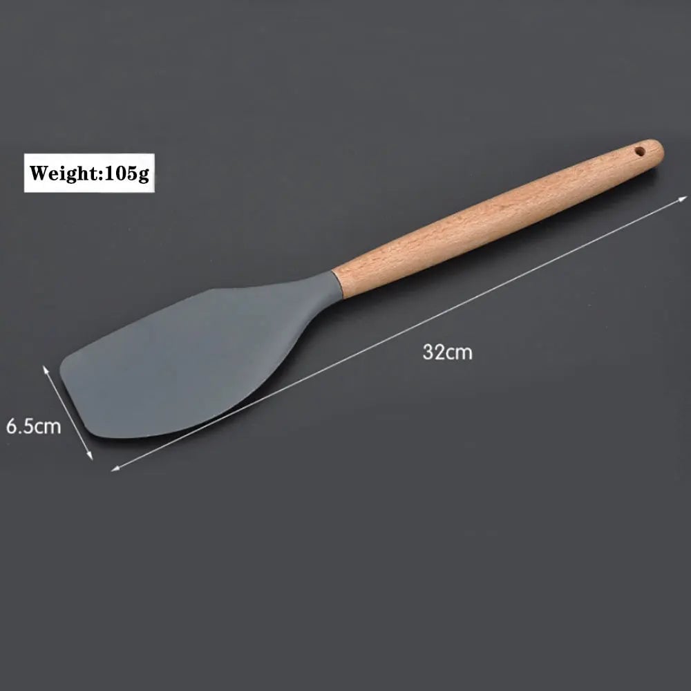 Non-Stick Silicone Kitchen Utensil Set with Wooden Handles
