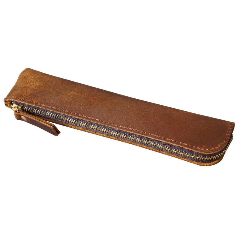 Genuine Cowhide Leather Pencil Case - Portable Retro Pen Storage