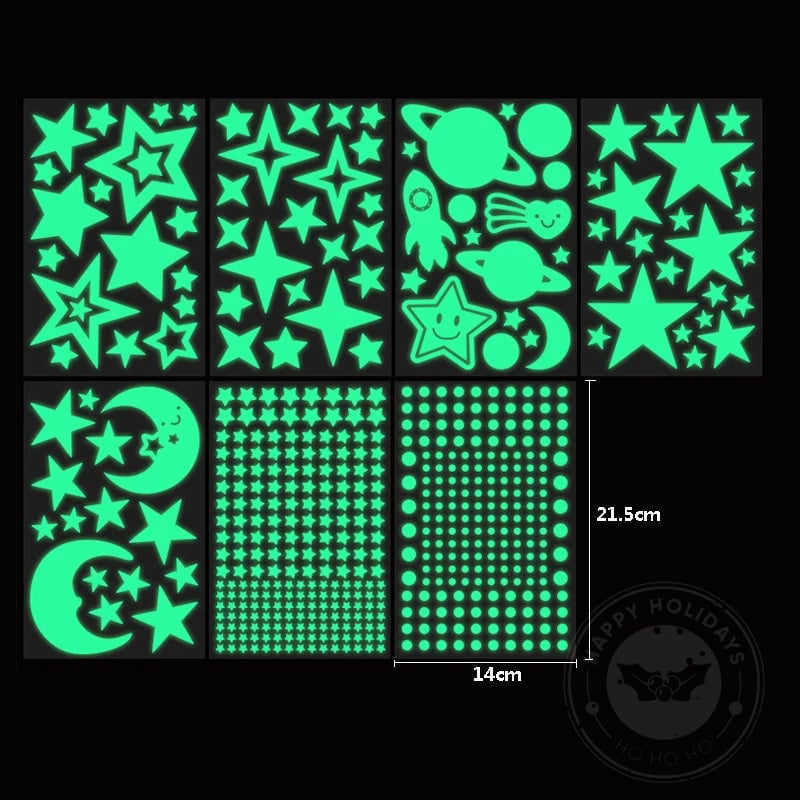 Glow in Dark 3D Moon Stars Wall Stickers - Kids Room Decor Decals