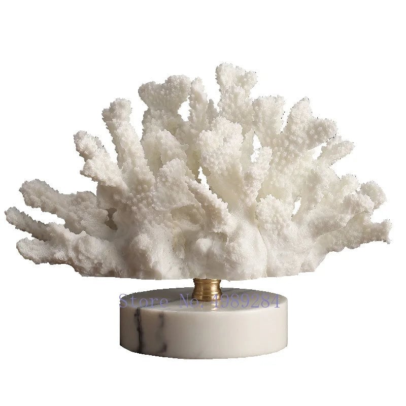 Artificial Coral Resin Sculpture White Marble Base Home Decor