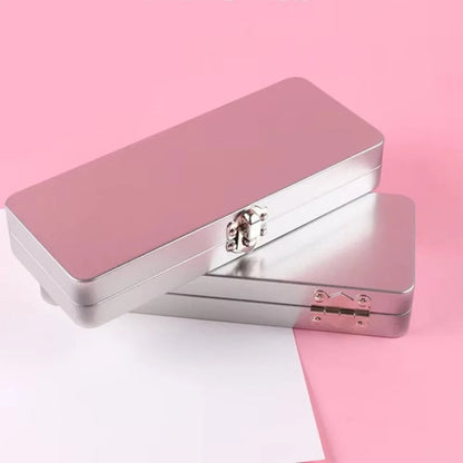 Rectangle Metal Storage Box Iron Flip Cover Lock Silver Hinged