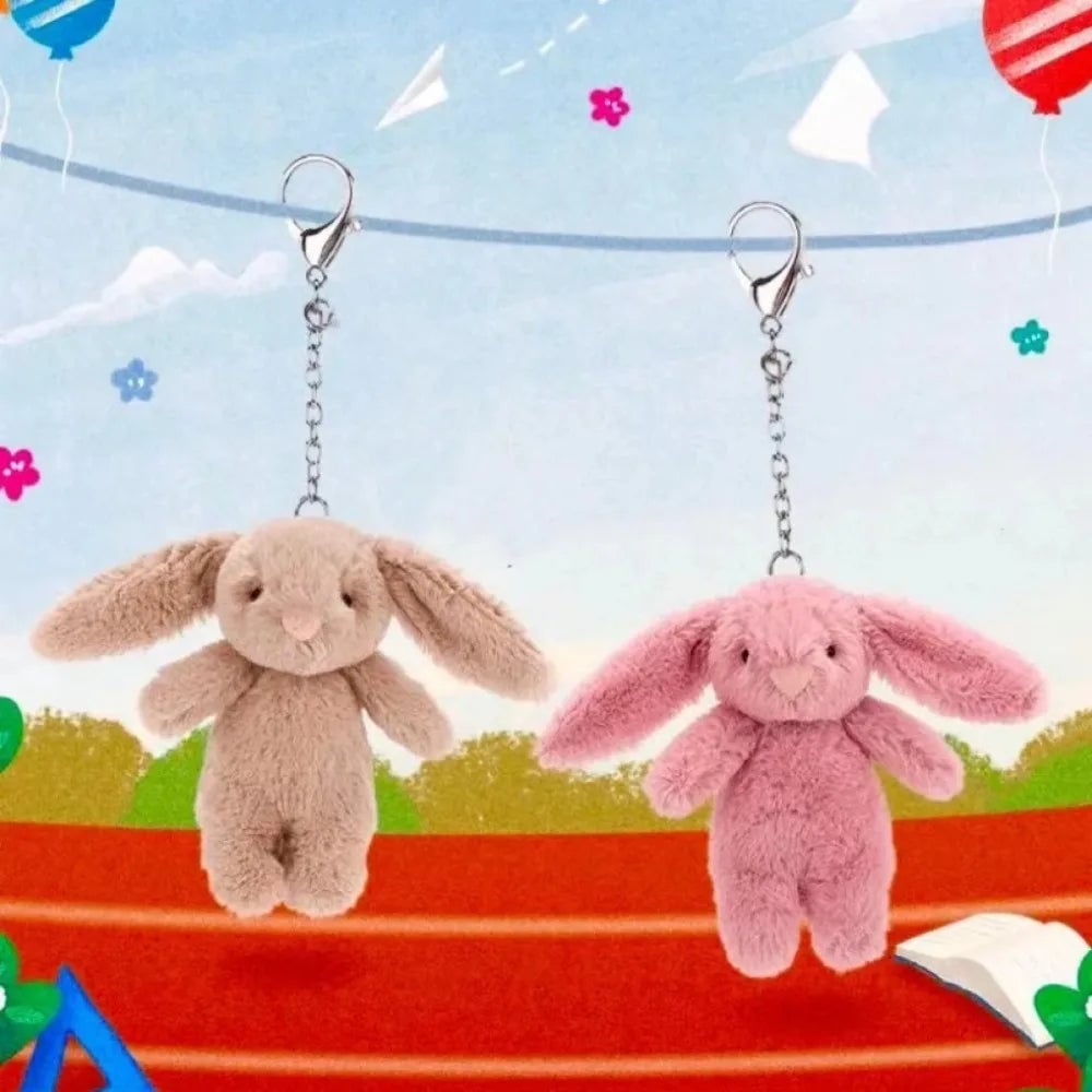 Cute Rabbit Keychain with Pompom - Stuffed Animal Pendant Trinket