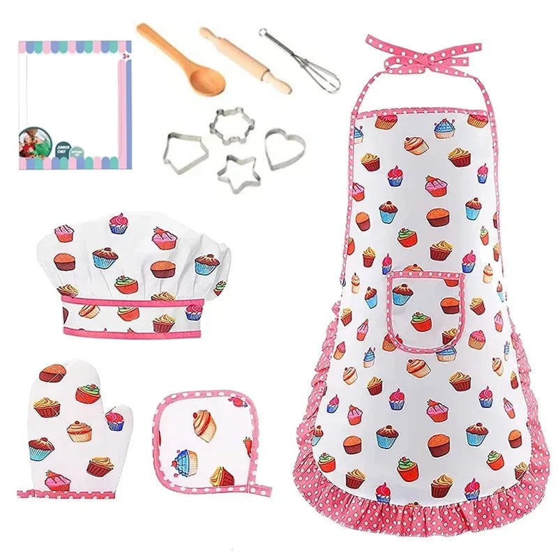 Pink Chef Apron Kitchen Pretend Play Set Educational Baking Toys