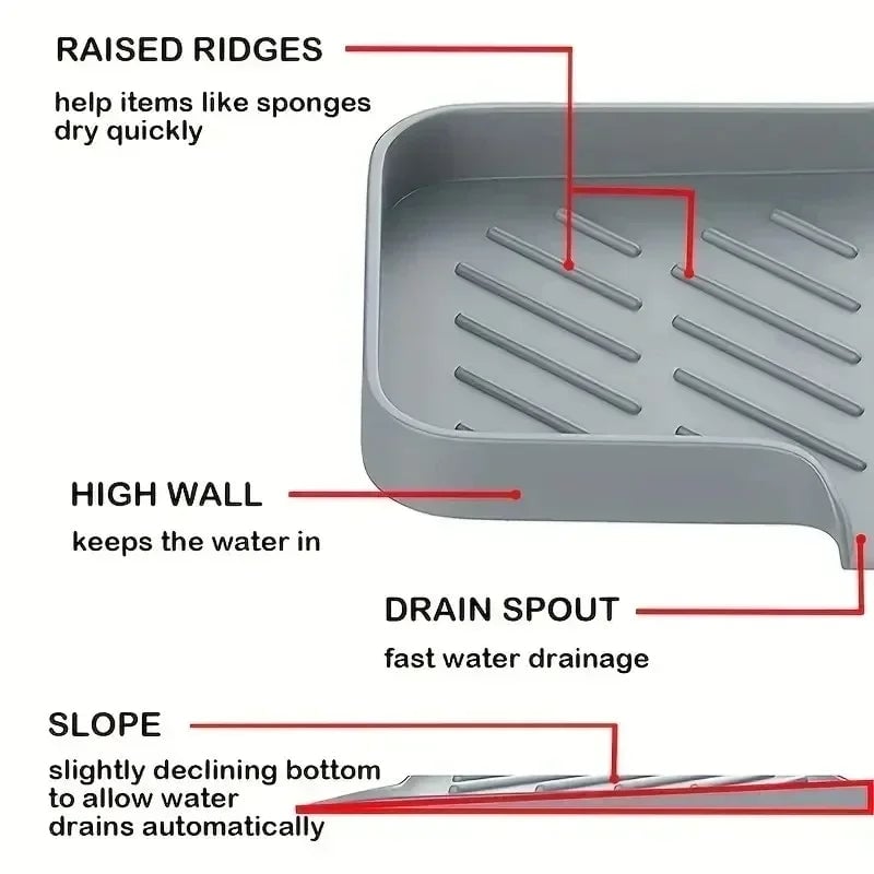 Silicone Sink Caddy with Drain - Soap Sponge Storage Organizer