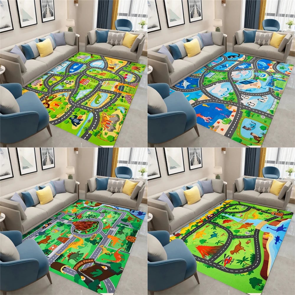 Dinosaur Track Carpet Floor Mat - Kids Educational Play Mat