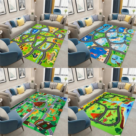 Dinosaur Track Carpet Floor Mat - Kids Educational Play Mat
