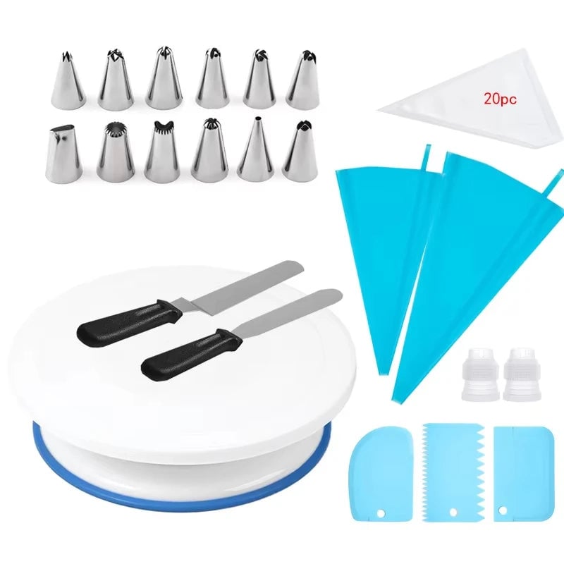 Rotating Cake Turntable & Icing Smoother Kit - DIY Decorating Tools