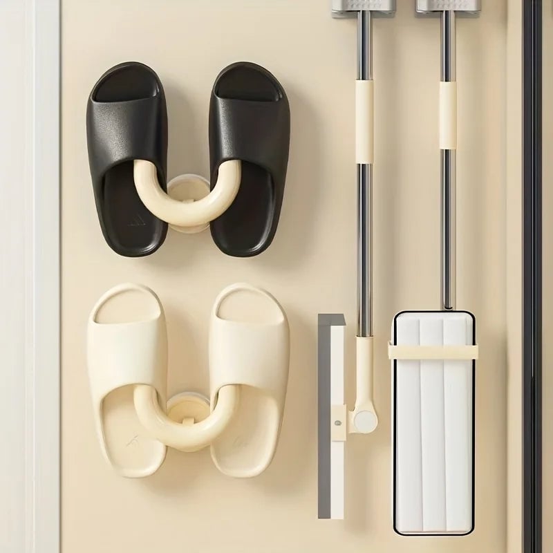 Black Wall Mounted Suction Cup Shoe Rack Slipper Organizer