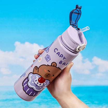 Large Capacity Capybara Straw Water Bottle - Portable Sports Cup 750ml