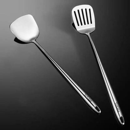 304 Stainless Steel Wok Spatula & Slotted Turner Rice Spoon Set